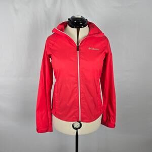 Columbia Light Rain Jacket Women's M Red Omni Shield Full Zip Up Hooded Pockets